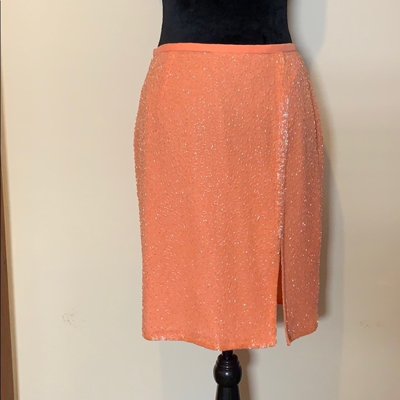 Peach/coral beaded skirt by Como, 10 - Picture 1 of 6